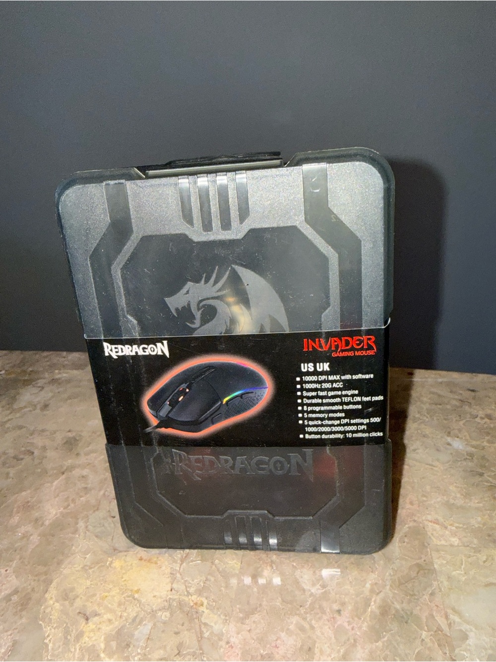 Red Dragon INVADER  Gaming Mouse Lights Up Black Programmable Buttons NEW